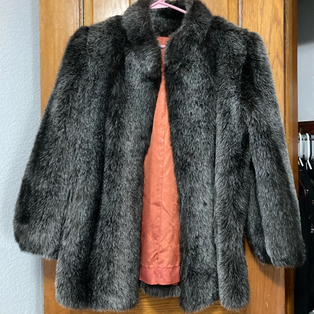 Vintage grey faux fur coat